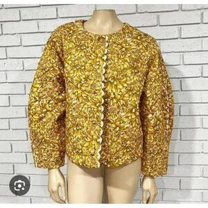 Kika Vargas Womens Floral Quilted Jacket With Button Front & Scalloped Edges Siz